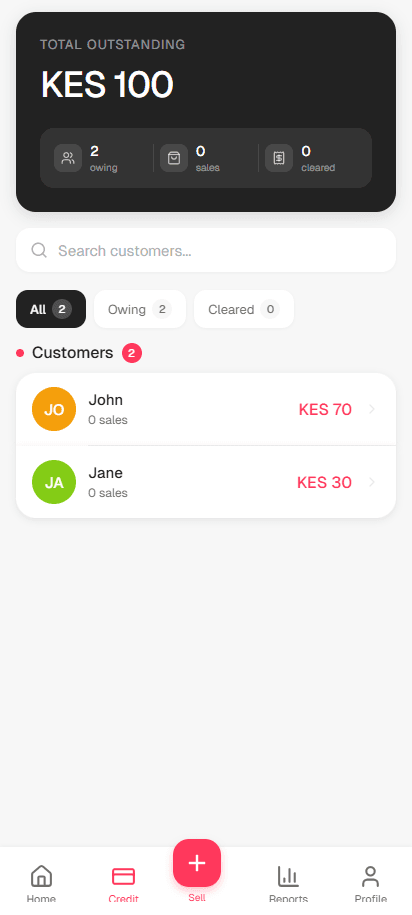 Customer credit tracking